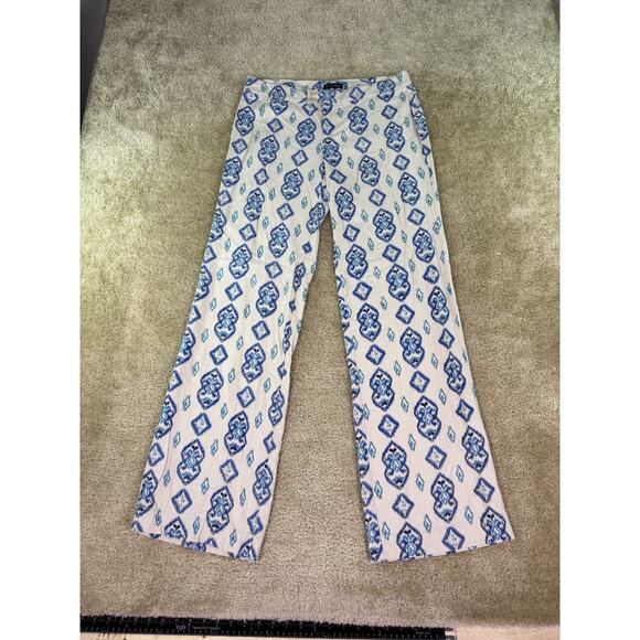 Willi Smith Linen Blend Pants Geometric Flare Wide Leg Sz 6 Womens 32x33 D332 - Picture 1 of 12